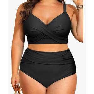 Women's Plus Size High Waisted Bikini - Two Piece Swimsuit Tummy Control Bathing Suit 2025 Twist Swimwear, 14W