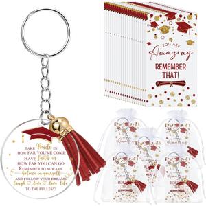 Chunful 24 Set Graduation Gift Keychain Class of 2025 Graduation Tassel Keychain Inspirational Cards College Graduate(Red) Chunful 24 Set Graduation Gift Keychain Class of 2025 Graduation Tassel Keychain Inspirational Cards College Graduate(Red)
