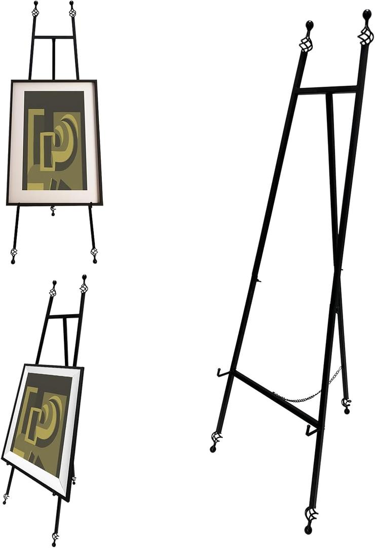 Iron Adjustable Arts & Crafts Easels,Metal Easel Stand with Chain Support for Mirror,58 Inch Floor Easels for Display Wedding Sign(Black)