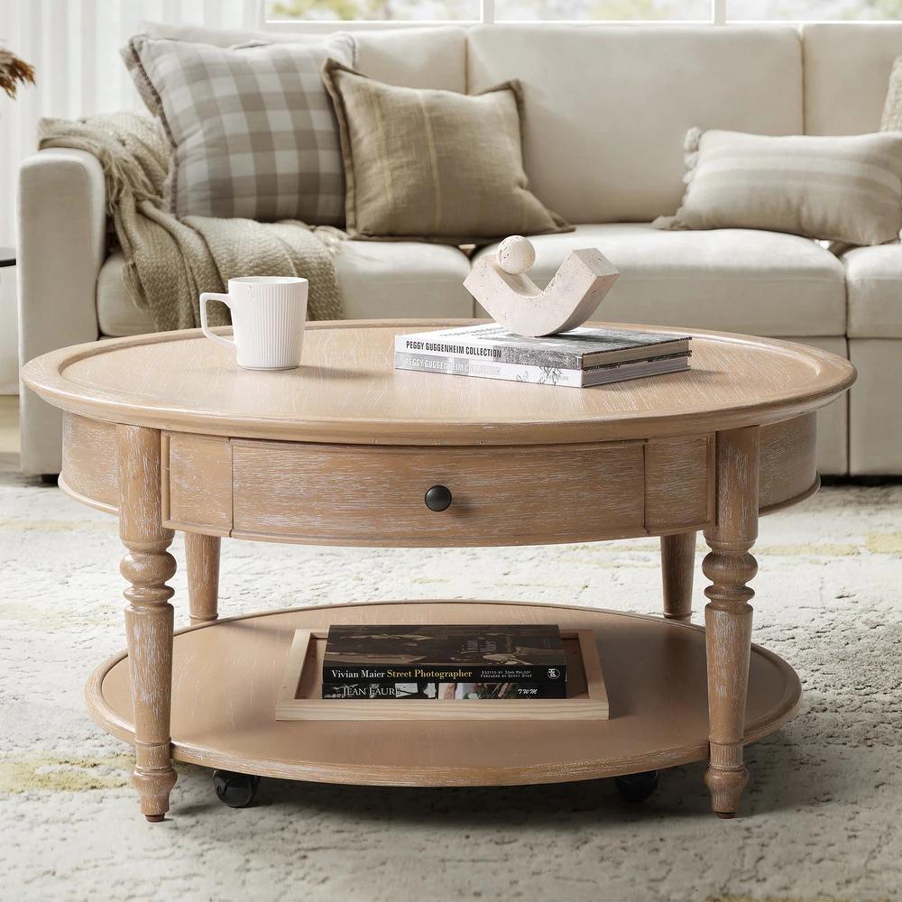 Nikolaus Traditional 1-Drawer Coffee Table with Smooth-rolling Casters and Low Open Shelf by HULALA HOME
