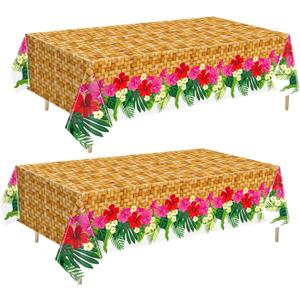 2 Pcs Hawaiian Luau Party Table Cover 54'' x 108'' Plastic Hawaiian Tablecloth Disposable Rectangular Luau Party Decorations Summer Tropical Table Supplies for BBQs Beach Pool Birthday