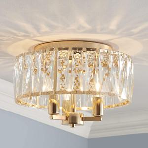 AGV LIGHTING CL002G Crystal Semi Flush Mount Ceiling Light Fixture, E12 Base 3-Lights, D13 x H15, Shine Gold Finish (Gold Flush Mount)