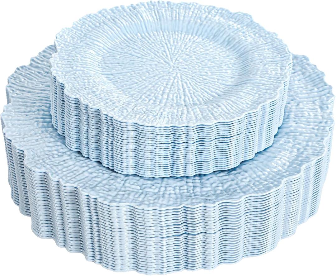 DaYammi 60Pcs Blue Plastic Plates - Light Blue Pates Disposable & Reusable - Heavy Duty Plastic Plates for Party Including 30 Dinner Plate,30 Dessert Plate for Weddings, Birthdays, Dinner Parties
