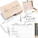 Jectivs 85 Pcs Advice and Wishes Cards Wooden Box Set for The Mr and Mrs, White Advice and Wishes Cards with Black Pen for the Bride and Groom, Bridal Shower, Wedding Party Game Decorations Supplies