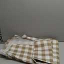 Heavy Duty Vinyl Tablecloth with Flannel Backing Waterproof Oil-Proof Plastic Table Cloth Stain-Resistant Wipeable Rectangle or Square Table Cover for Indoor and Outdoor (Khaki Checkered, 54x54 Inch) (54" x 54" (Square))