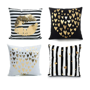 Monkeysell Bronzing Flannelette Home Throw Pillow Cover Lips Love Black Striped White Print Gold Black Room Decor Throw Pillows Cover for Couch Bed Sofa Christmas Gift18 inches