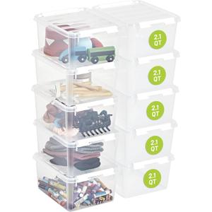 Classic 2 Clear Box Storage, 2L/2.1QT BPA-Free Stackable Container with Clip Lock Lid, Food Safe Plastic Bins for Organization, 10 Pack