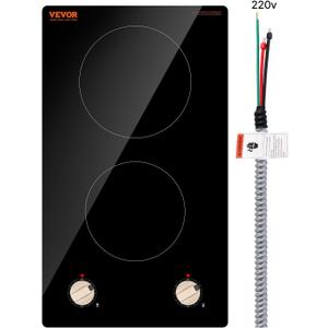 VEVOR Induction Cooktop, 3500W Electric Countertop Burner, 2 Burner Knob Control Stove, Built-in Induction Cooktop with 12 Temperature Settings, Glass Surface, Auto Shut-Off