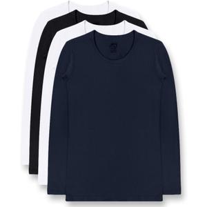 Brix Girls' Long Sleeve Tees - 100% Cotton Tagless 4 -Pack Crew Neck Super Soft Cotton T Shirts. (11-13 Years, Black, Navy, White X 2)