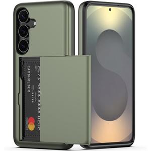 Nvollnoe for Samsung Galaxy S25 FE Case with Card Holder Dual Layer Heavy Duty Protective Cover Hidden Card Slot Slim Wallet Case for Samsung S25 FE 6.7''(Green)