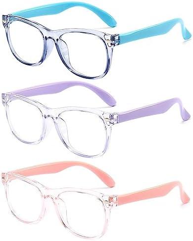 FANNYGO 3 Pack kids Blue Light Blocking Glasses for girls boys Computer Blue Light Blocking Glasses For Age 3-9 (Light blue + Light purple + Light pink)