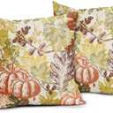 Fall Pillow Covers 16x16 Inch Set of 2 Autumn Burnt Orange Pumpkin Maple Leaf Print Decorative Throw Pillowcases Outdoor Rustic Farmhouse Seasonal Cushion Cases Decor for Sofa Couch Bed