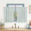 LAMIT Linen Curtains 30 Inch Length 2 Panels for Kitchen/Cafe, Light Filtering Linen Textured Panels Rod Pocket Boho Short Camper Drapes for RV Basement/Small Windows, 42 x 30 Inch, Light Blue