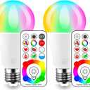 ILC LED Color Changing Light Bulb, 120 Colors, 5700K Daylight White, 70 Watt Equivalent with Remote Control RGBW RGB Daylight and White  Timing Function - A19 E26 Edison Screw (2 Pack)