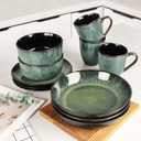 Dinnerware Sets(16Pcs) Serves for 4, Reactive Glaze Plates and Bowls Set with Mug,7.9"Small Plate,8.3"Salad Plate,5.5"bowl, Modern kitchen tableware,Microwave safe, Set No.4