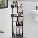 Orimade Rustproof 4 Tier Floor Standing Corner Shower Caddy Organizer with Toothbrush Holder, Large Spacing Floor Shower Shelf Rack Storage Stands with Hooks for Bathroom Kitchen, Black