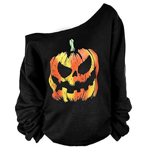 MAGICMK Woman’s Sweatershirt Lips Print Causal Blouse Off The Shoulder Long Sleeve Loose Slouchy Pullover Plus Size Tops (Black+Pumpkin, Large)