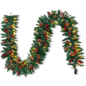 Joiedomi 9Ft Artificial Christmas Garland Prelit with LED Lights, 27 Pine Cones, 27 Red Berries for Home & Office Christmas Indoor and Outdoor Decorations (Battery Powered, Batteries not Included)