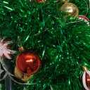 5FT Pop Up Christmas Tree with Timer 60 Warm White & Multi Color Fairy Light 3D Star 25 Ball Ornament, Green Tinsel Christmas Tree Slim Pencil Xmas Tree Home Office Holiday Decor Indoor Outdoor