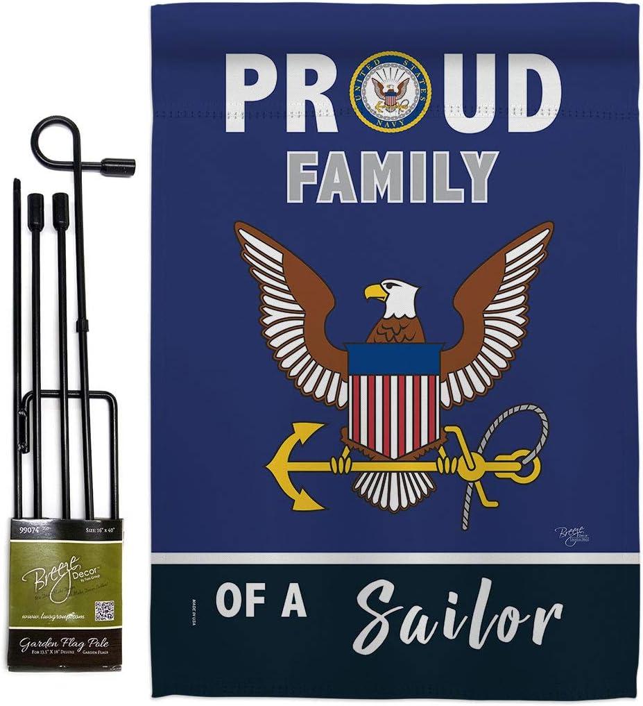 Proud Family Sailor Garden Flag - Set with Stand Armed Forces Navy USN Seabee United State American Military Veteran Retire Official - House Banner Small Yard Gift Double-Sided 13 X 18.5