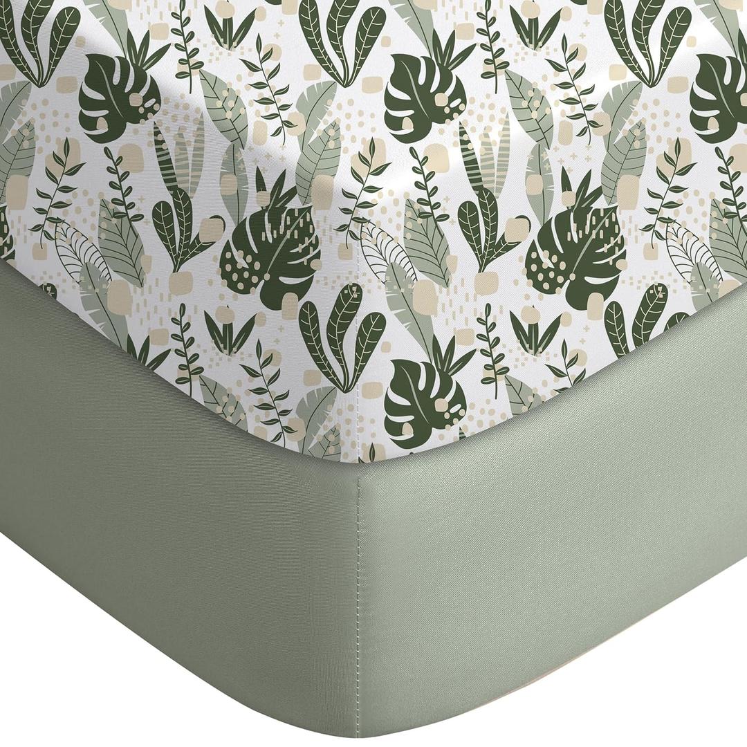 Yoofoss Baby Crib Sheets for Boys Girls, Fitted Crib Sheet 2 Pack for Standard Crib and Toddler Mattress, Super Soft Microfiber Baby Sheet 28x52x8in Green + Banana Leaves