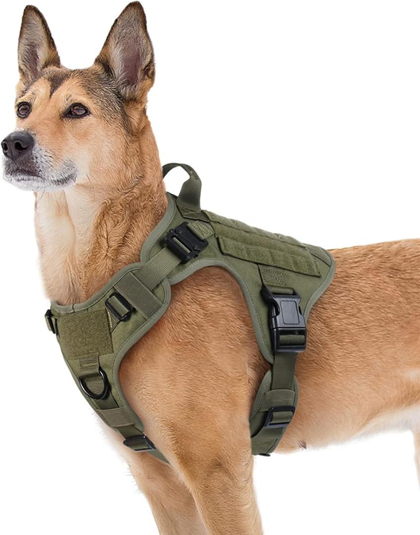 rabbitgoo Tactical Dog Harness for Large, Heavy Duty Pet Harness with Handle, No-Pull Service Vest Large Breed, Adjustable Military Dog Vest for Training Hunting Walking, Green, XL