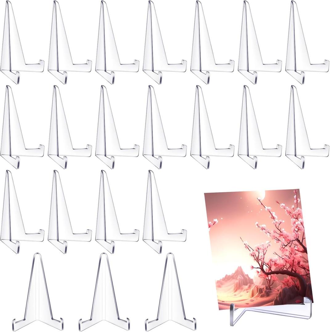 Bucherry 20 Packs Card Display Stand 3.4" Acrylic Easel Stands Mini Picture Coin Display Easel Holder Baseball Sports Card Trading Graded Holder for Challenge Coin Photo Frame Medal Watch (Clear)