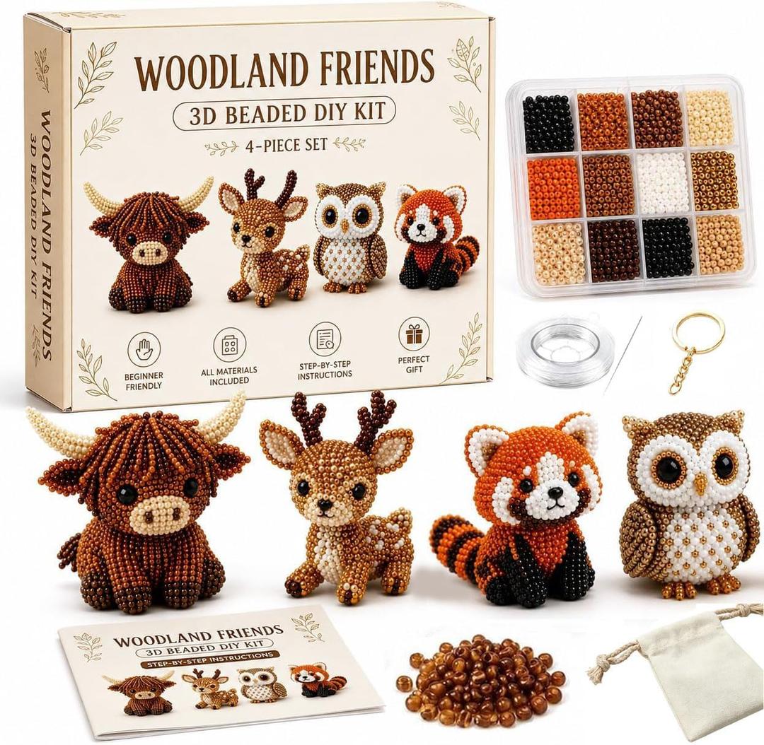 Tiny 3D Beaded Animal Kit, 2026 New Cute DIY Beading Animal Kit with Colorful Beads and Instructions, Handmade DIY Jewelry Art Craft Kit Gifts for Adults Teens Beginners