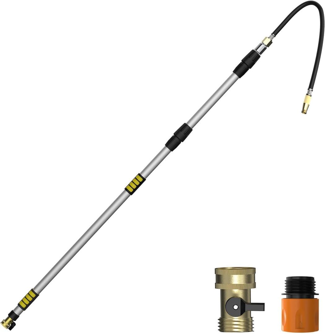 LAANPOLE Gutter Cleaning Tools from The Ground, 12FT(20FT Reach) Rain Cleaner with Bendable Wand and Quick Connect Adapter for Garden Hose