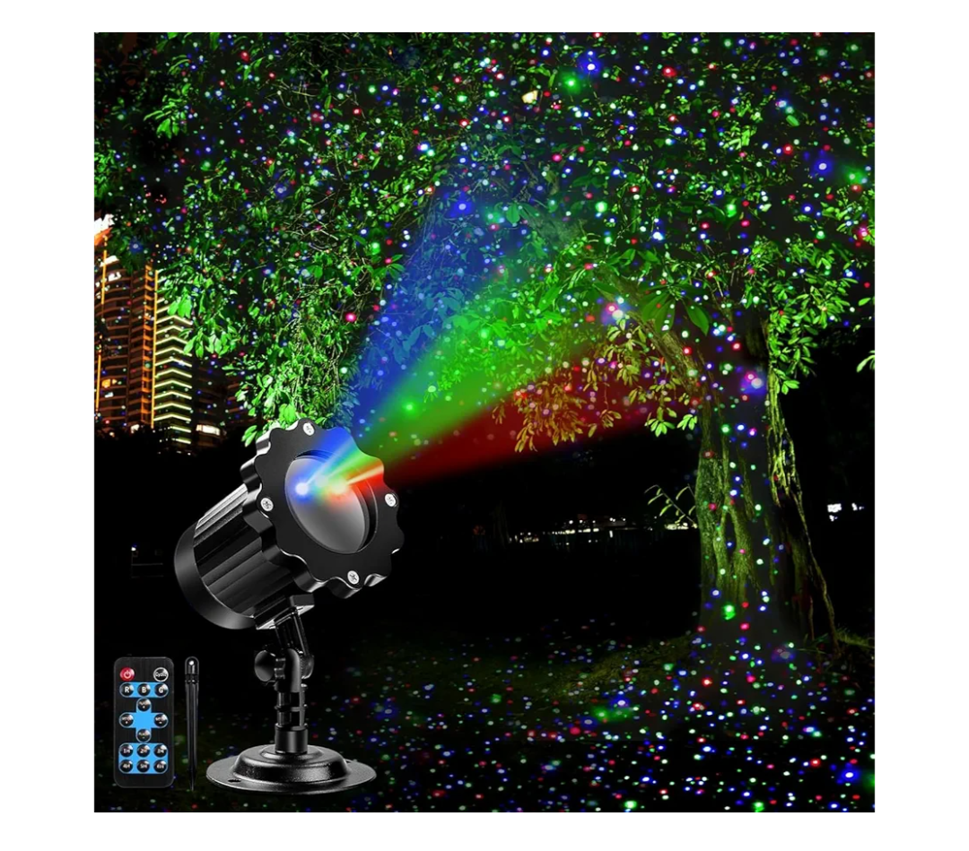 Outdoor RGB Laser Projector Lights, Moving 3 Color Starry Sky & Firefly Effects Projection Light with RF Control, IP65 Outdoor Holiday Landscape Decor for Christmas Halloween Parties Garden New Year