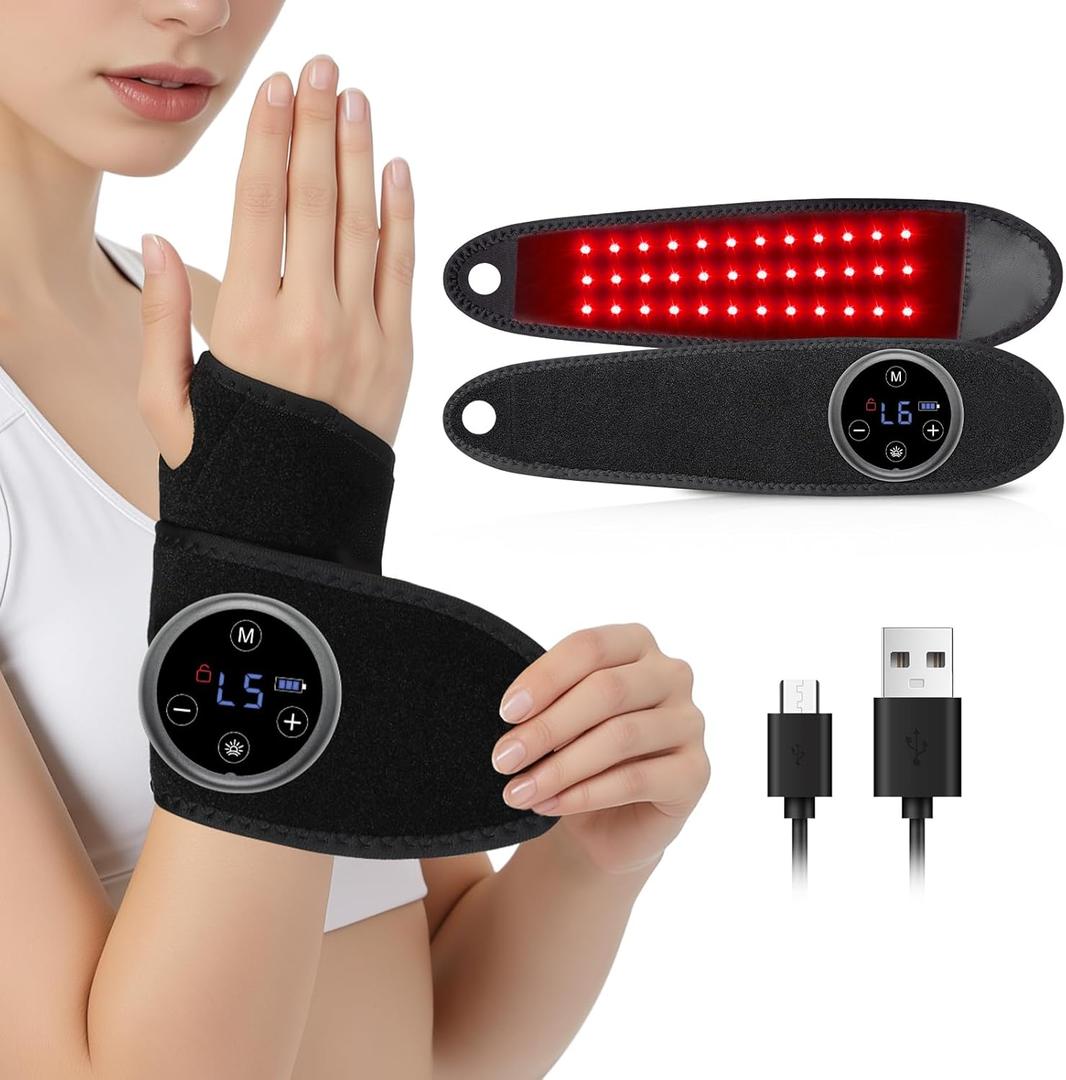 Upgraded 2.0 Red Light Therapy for Hands Wrist with Heat & Massage, 3000mAh Wireless Controller, Infrared & Red Light Wrist Brace & Hands Wrap Pad for Knee Ankle Foot Joint Faster Recovery Pain Relief