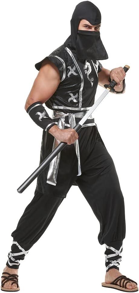 ReneeCho Ninja Costume Men Halloween Swordsman Outfit Japanese Dragon Ninja Costume Kawaler Adult (Large)