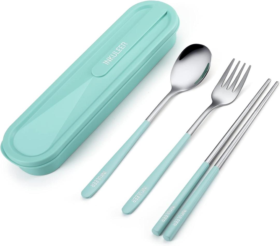 Travel cutlery set, 18/8 stainless steel cutlery, Reusable utensils set with case, Portable Silverware Lunch Box for Camping and Office 
