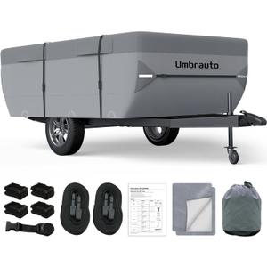 Umbrauto Pop Up Folding Camper Cover Fits 16'-18', Upgraded 7 Layers Top Tent Trailer Cover Waterproof Extra Thick Polypropylene Breathable Ripstop Pop Up Folding Trailer Cover