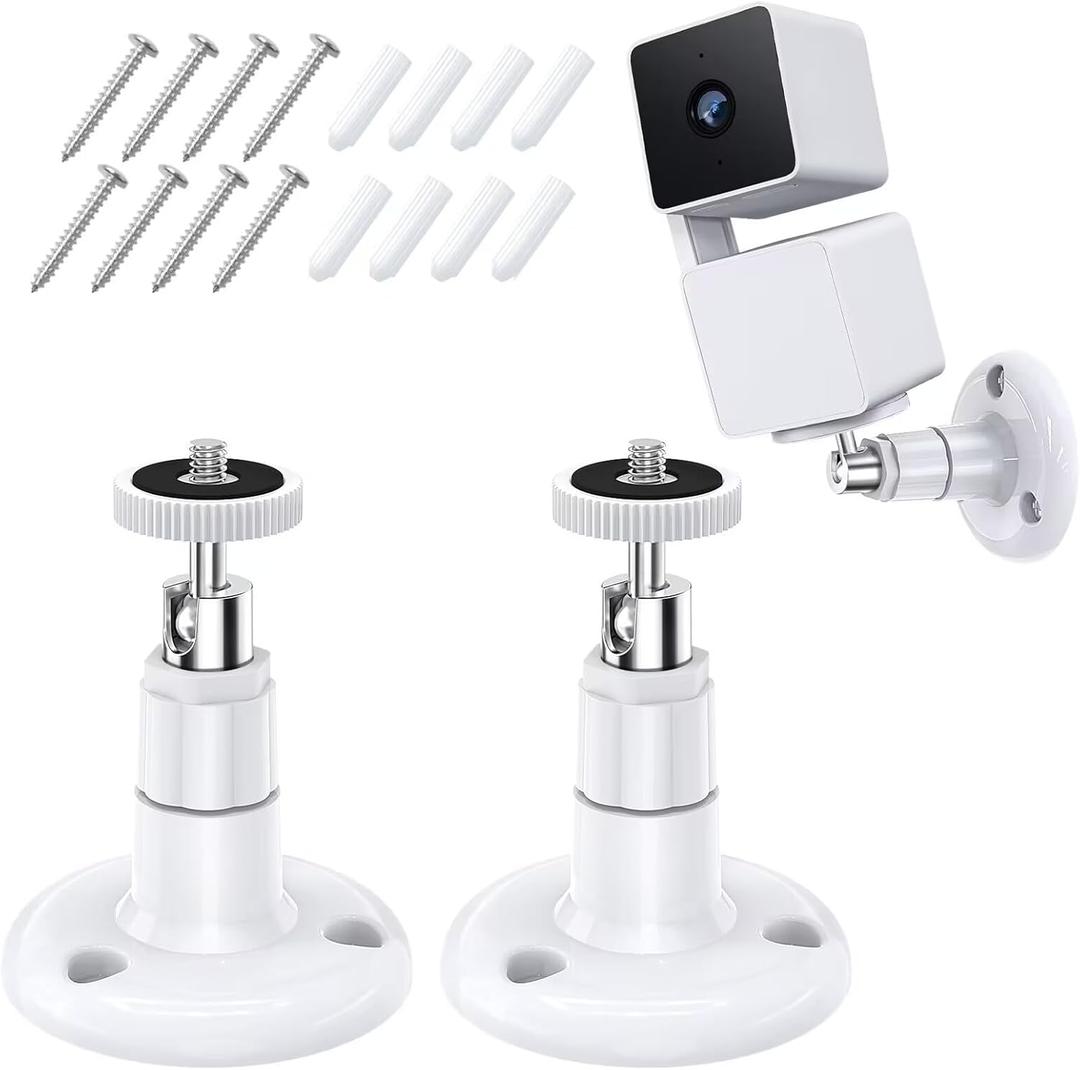 FastSnail Wall Mount Compatible with Wyze Cam Pan V3 & Wyze Cam V4/V3 & Wyze Cam Outdoor/Indoor, 360 Degree Swivel Adjustable Bracket for Wyze Cam and Other Camera with Same Interface 2 Pack (White)