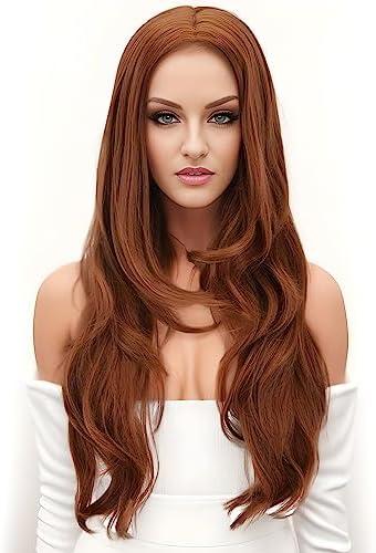 PARTY ZONE Red Long Hair Resistant Scarlet Witch Wanda Maximoff Cosplay Wigs For Women Heat Resistant Fiber Middle Part Wig Curly Wavy Wigs Natural Looking Synthetic Heat Resistant Fiber Wig Party