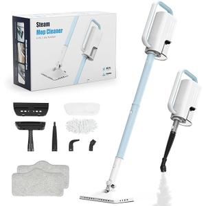 Steam Cleaner, 6 in1 Rotated Steam Mop Cleaner with 2 Modes, 2 Microfiber Pads, 400ML Removable Tank, 23FT Power Cable, Detachable Steam Mops for Floor, Laminate Floor, Tiles Cleaning (Light Blue)