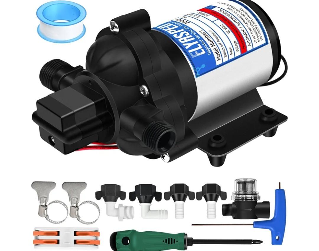 Elyaspedy 2026 Upgraded 2088-422-144 RV Fresh Water Pump,12V 3.3GPM Self-Priming Diaphragm Water Pump,45PSI,Includes Pressure Switch and Detachable Filters,No Noise, for RV, Marine, Yacht, Caravan