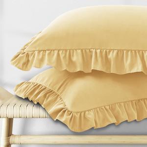 KKJIAF Ruffle Pillow Cases Standard Size Set of 2, Ruffled Pillow Covers with Envelope Closure, Wrinkle Resistant Ruffled Pillow Shams 20" x 26", Gold
