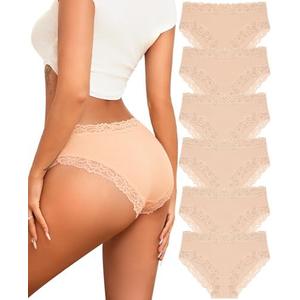 Knowyou Cotton Underwear for Women Cheeky Bikini Womens Underwear Pack Sexy Lace Wasit Hipster Brief Panties for Ladies, Medium, 6 Pieces