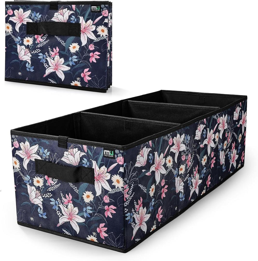MIU COLOR Trunk Organizer for Car, Car Organizer, Sturdy Trunk Organizer for SUV, Non-Slip Bottom, Storage Organizer for Sedans, Van, Jeep, Grocery, Large 3 Compartments, Floral 32"13"10.6"