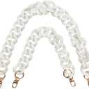 2 PCS Large Flat Chain Strap, White Acrylic Chain 15.7inch Handbag Strap and 23.5inch Replacement Shoulder Straps, Detachable Purse Chain for Tote Bags, Clutches, DIY Craft