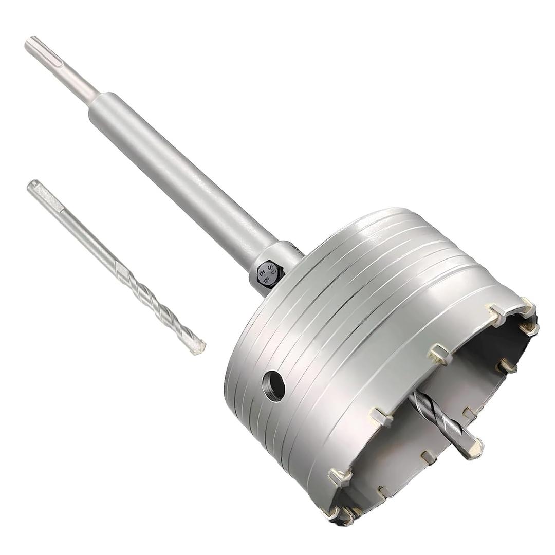 4-1/8" Concrete Hole Saw, 105mm Tungsten Steel Core Bit for Cinder Block, Brick, Rock, Plank Walls for Pipes or mini Split Lines, with SDS Plus Shank and 2 Center Positioning Drill Bits.