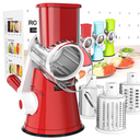 Cambom Rotary Cheese Grater Hand Crank Cheese Shredder for Fresh Cheese, Vegetable, Nuts,Non-slip Suction Base, Free Cleaning Brush Three Blades, Red