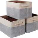 Valcatch Collapsible Storage Bins, Foldable Cotton Linen Fabric Storage Basket Box with Handles Cube Storage Bins Without Lid for Organizing Towels Blankets Collapsible (Black Border and Gray Background), 4 Pack
