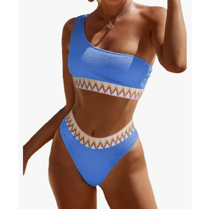 YIMISAN Women's Ribbed Bikini Sets One Shoulder Top with Mid Waist Two Piece Bathing Suit, XS