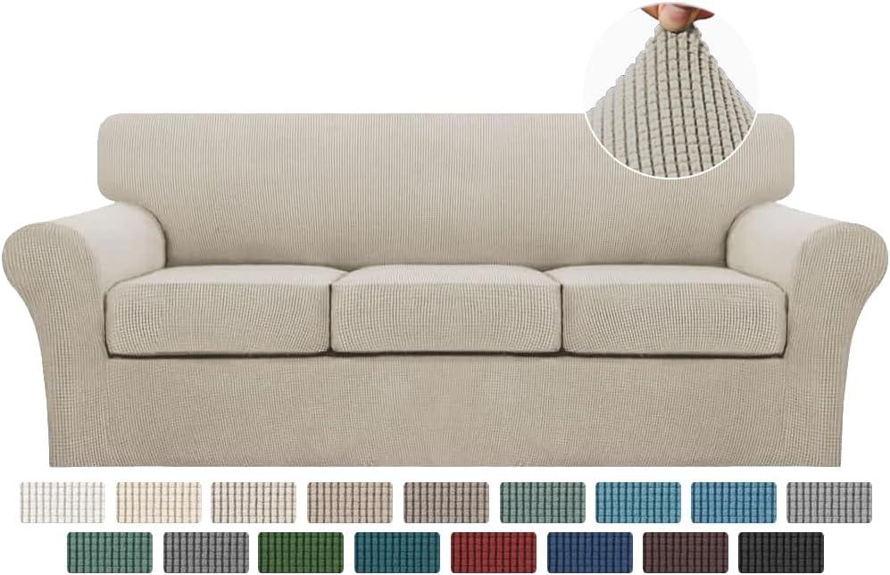 Turquoize 4 Piece Sofa Covers for 3 Cushion Couch Sofa Slipcover Soft Couch Cover for Dogs-Washable Sofa Furniture Covers with 3 Individual Cushion Covers (3 Cushion Sofa, Island Fossi) (Sofa (3 Cushion))