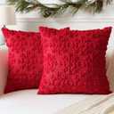 OTOSTAR Set of 2 Xmas Soft Plush Short Wool Velvet Decorative Throw Pillow Covers Square Luxury Style Cushion Case Pillow Shell for Sofa Bedroom Snowflake Red, 20x20 Inch