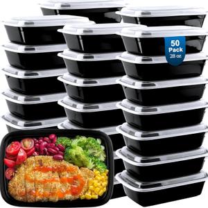 Meal Prep Containers Reusable 50 Pack - 28 oz Food Containers with Lids-Food Storage Containers with Lids, 28 oz -Take Out Disposable,BPA Free - Dishwasher & Freezer Safe