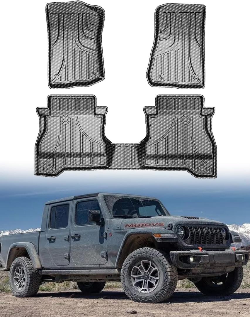 IKABEVEM Carbon Fiber Pattern Floor Mats Fit for Jeep Gladiator JT 2026 2025 2024 2023 2022 2021 2020 All Weather Luxury Custom Fit 3D Car Mats Protection Floor Liners Waterproof Accessories
